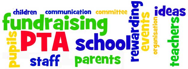 PTA word web words are fundraising, children, staff, parents, ideas, events, teachers, rewarding, etc.