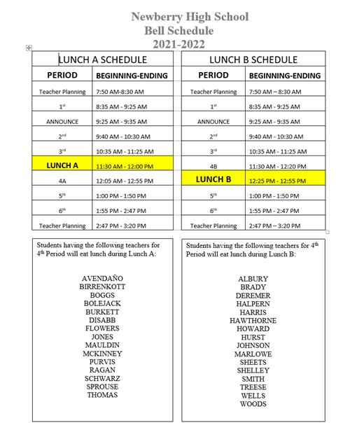 Bell Schedule Template