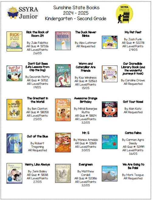 SSYRA Jr 2024-25 book list